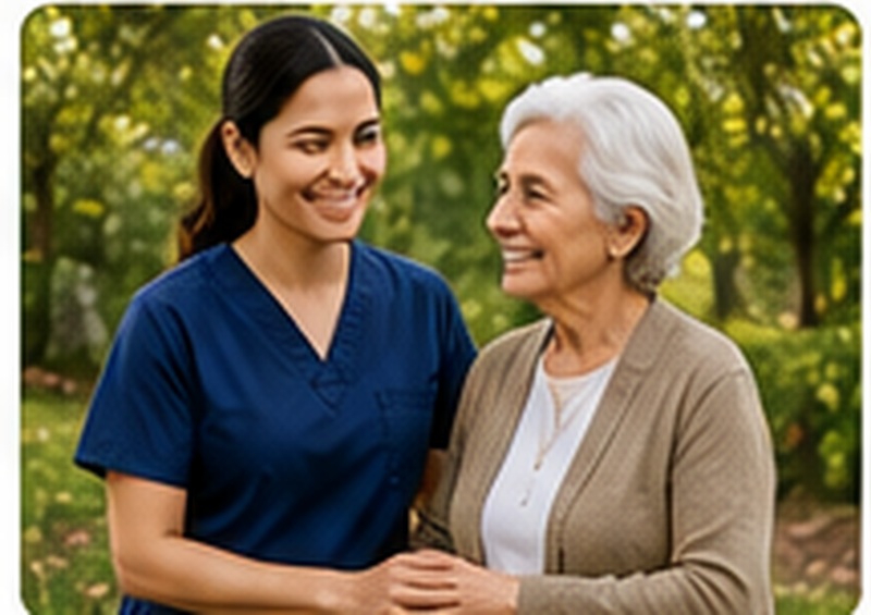 Caregiver in blue uniform providing respite support